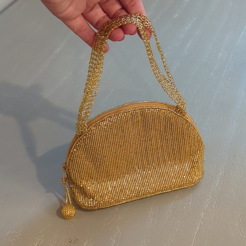 La Regale Gold Beaded Evening Bag Small